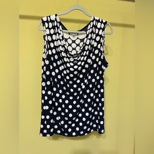 Polka Dot Sleeveless Top - Navy and White